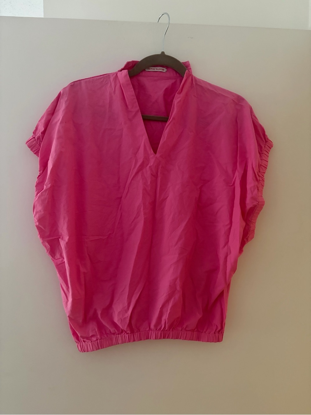 Relaxed V-Neck Bubble Hem Tunic Top - Bright Pink